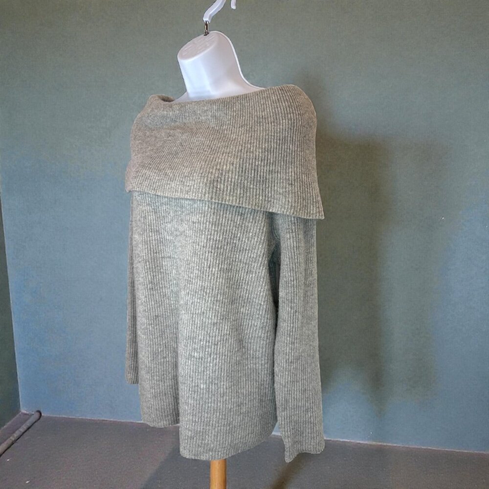 Lark & Ro 100% Cashmere Off Shoulder Ribbed Sweater Gray Size Large
